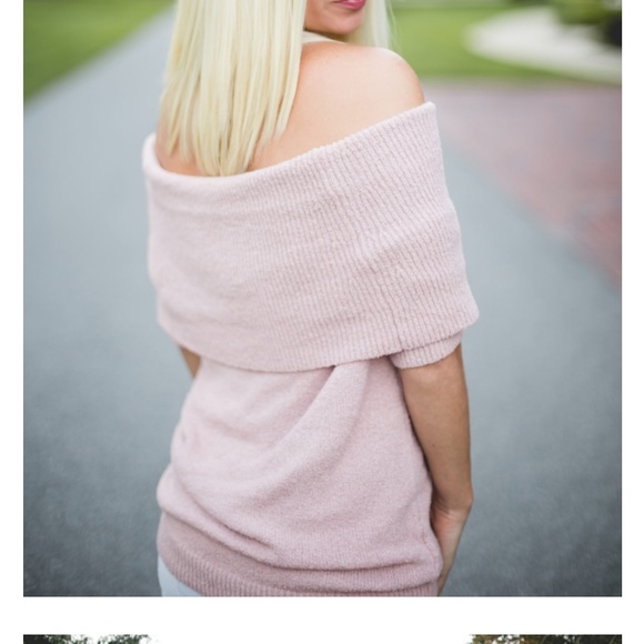 Blush pink off the shoulder sweater - Picture 2 of 6